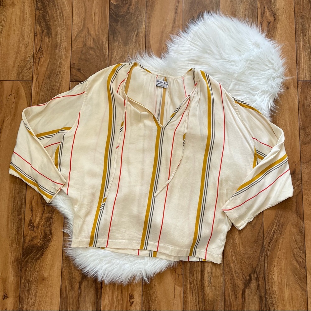 Frame Denim • Le Raglan Saffron Summer Stripe Top - Picture 8 of 10
